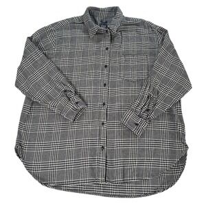 GAP Women XL Big Shirt Flannel Plaid Black White Cotton Oversized Houndstooth